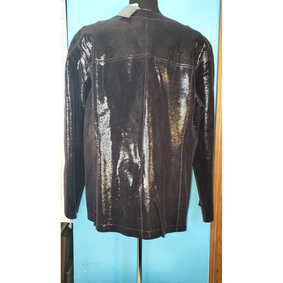 Chico's Reversible Leather & Shiny Plum Purple Snake Skin Jacket NWT Sz XL 3 - Picture 3 of 12